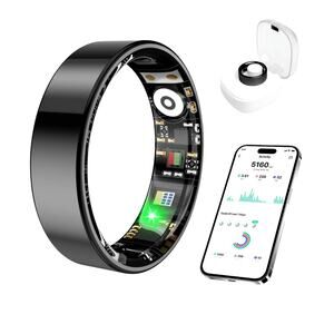 SmartHealth Ring for Stress, Fitness, and Sleep Track, iOS and Android (Black 8)